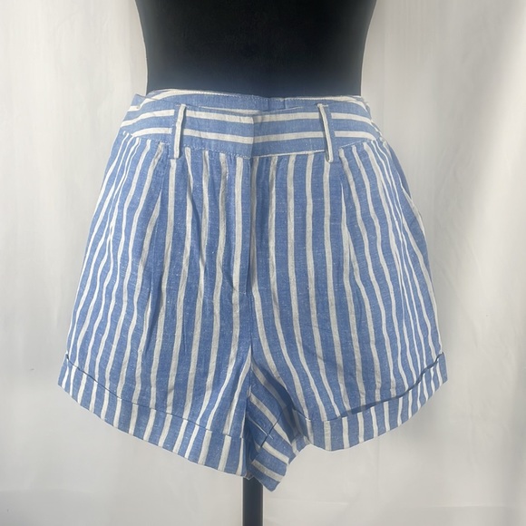 Love Tree Pants - Love Tree Stripped blue, White,linen blend shorts, Small